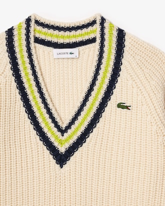 Oversized Woll-Tennispullover mit V-Ausschnitt