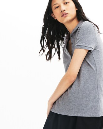 LACOSTE Slim Fit Damen-Poloshirt aus Mini-Piqu&eacute; mit Stretch