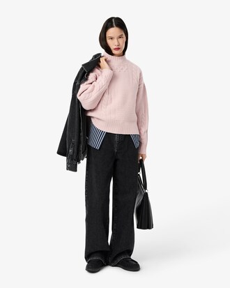 Wollpullover mit Patchwork-Effekt und hohem Kragen
