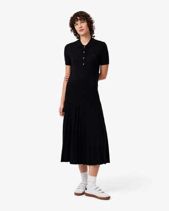 Faltenkleid aus Kaschmir-Mischgewebe mit Polokragen
