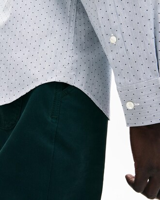 Men's Slim Fit Polka Dot And Striped Print Cotton Poplin Shirt