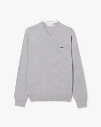 Einfarbiger Pullover aus Baumwolle mit V-Ausschnitt