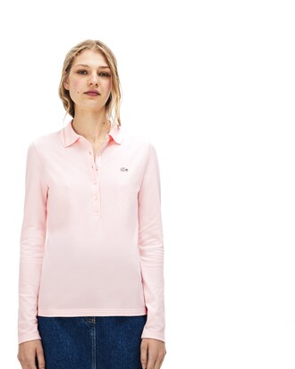 LACOSTE Slim Fit Damen-Poloshirt aus Mini-Piqu&eacute; mit Stretch