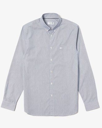 Men's Slim Fit Polka Dot And Striped Print Cotton Poplin Shirt