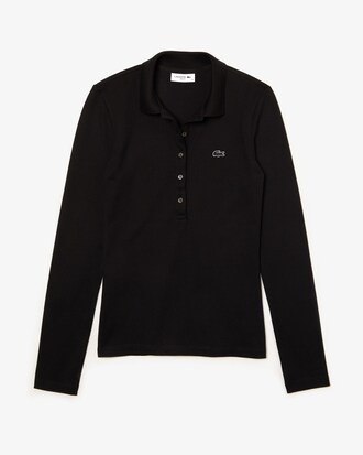 LACOSTE Slim Fit Damen-Poloshirt aus Mini-Piqu&eacute; mit Stretch