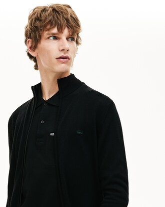 Herren-Strickjacke aus Woll-Jersey mit Stehkragen