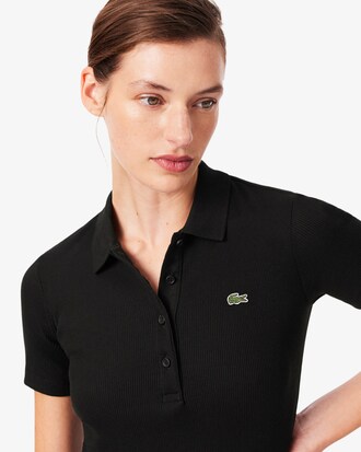Langes Rippstrick-Polokleid aus Baumwolle