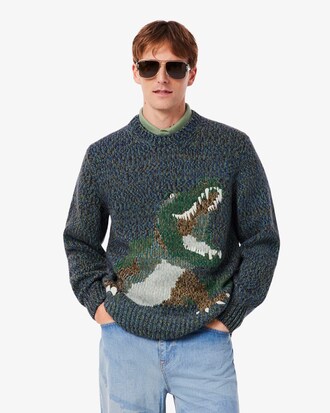 Pullover aus merzerisiertem Intarsienstrick mit Krokodil