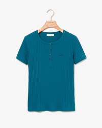 Damen-T-Shirt mit Henley-Kragen und Rippenmuster