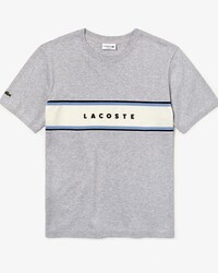 Herren T-Shirt aus Baumwolle mit Piqu&eacute;-Eins&auml;tzen und Schriftzug