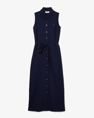 Polokleid aus dehnbarem Mini Piqué mit langen Ärmeln