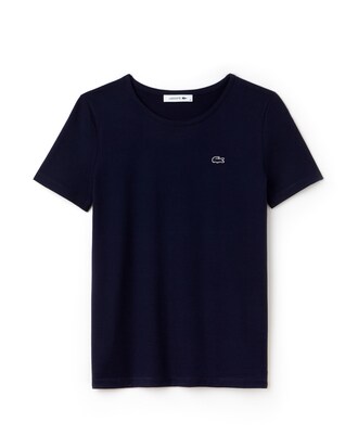 Damen-Rundhals-T-Shirt aus flie&szlig;endem Baumwolljersey