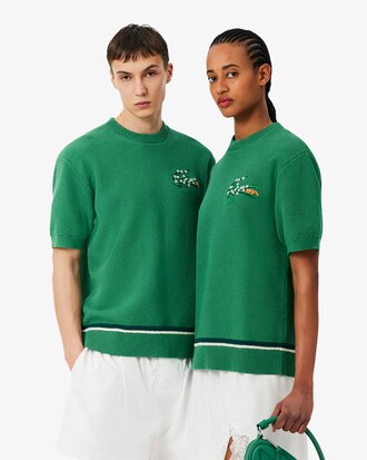 Pullover Runway aus Piqu&eacute; mit blumigem Krokodil