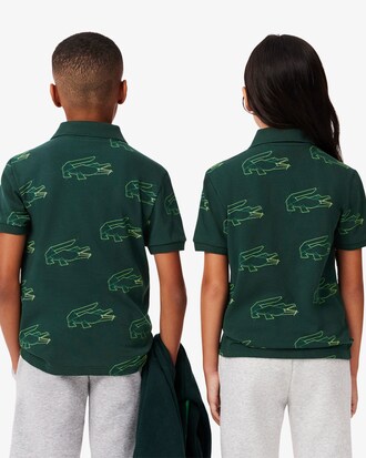 Polohemd aus Mini Piqué mit Krokodil-Print