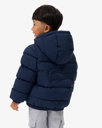 Unisex Puffer-Jacke mit Kapuze und gesticktem Krokodil