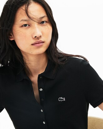 LACOSTE Slim Fit Damen-Poloshirt aus Mini-Piqu&eacute; mit Stretch