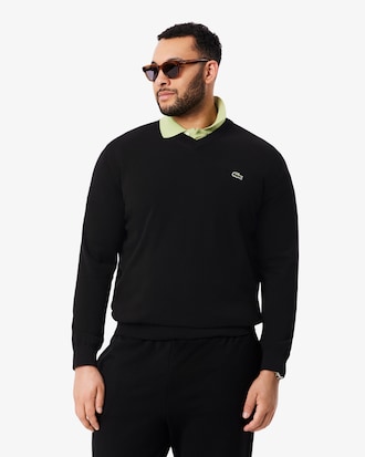 Einfarbiger Pullover aus Baumwolle mit V-Ausschnitt