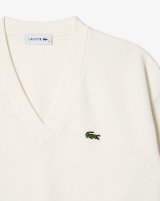Pullover aus Baumwolle mit V-Ausschnitt und Moosstrick
