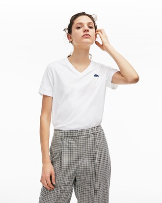 Unisex-T-Shirt mit V-Ausschnitt aus Baumwolljersey LACOSTE L!VE