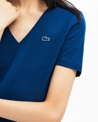 Slim Fit Damen-T-Shirt aus Baumwolljersey mit V-Ausschnitt