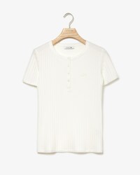 Damen-T-Shirt mit Henley-Kragen und Rippenmuster