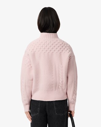 Wollpullover mit Patchwork-Effekt und hohem Kragen