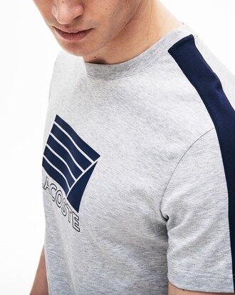 Herren Baumwoll-T-Shirt mit Kontrast-Streifen und maritimem Logo