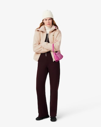 Oversized-Jacke aus Sherpa mit gestreiftem Rippstrickkragen