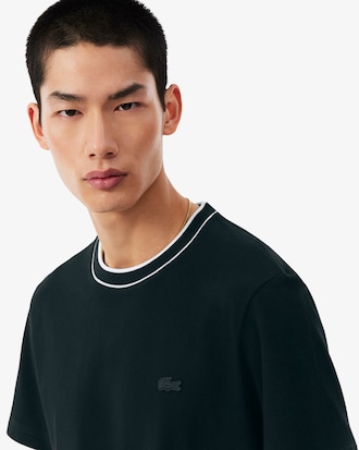 T-Shirt aus Stretch-Piqu&eacute; mit gestreiftem Kragen