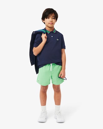 Polohemd aus Petit Piqué mit gestreiftem Kragen