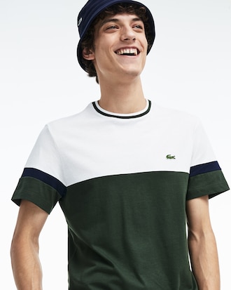 Herren-Rundhals-T-Shirt aus Mini-Piqu&eacute; im Colorblock-Design