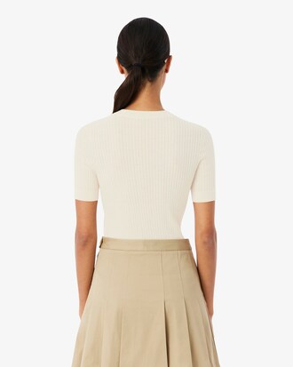 Rippstrickpullover aus Merinowolle mit kurzen Ärmeln