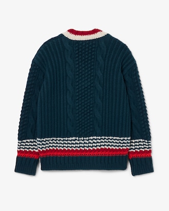 Runway Textured Stripe Wool V Neck Sweater