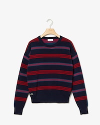 Women's Crew Neck Two-Ply Striped Piqué And Jersey Sweater