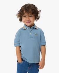 Stripe Collar Petit Piqu&eacute; Polo Shirt