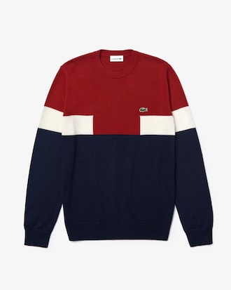 Men's Crew Neck Colourblock Wool And Cotton Blend Sweater