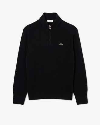 Zipped High Neck Carded Wool Sweater