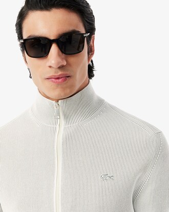 Zipped Cotton Rib Sweater