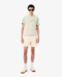 Mid Length Striped Textured Swim Trunks