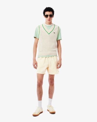 Mid Length Striped Textured Swim Trunks