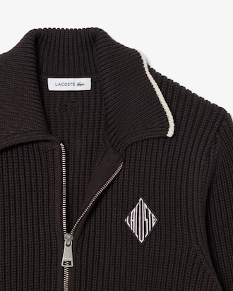 Zipped Cotton Badge Accent Sweater