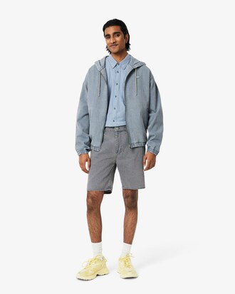 Washed Effect Dyed Denim Bermuda Shorts
