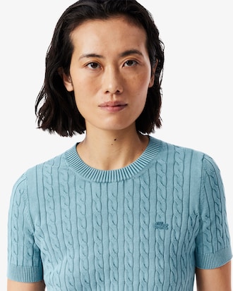 Washed Effect Cable Knit Sweater