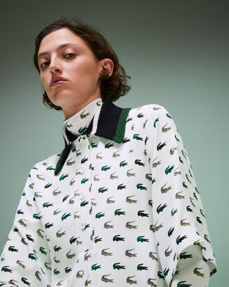 Women's Fashion Show Printed Polo Dress with Knitted Collar