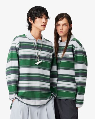 Lacoste x Wang Yibo Loose Fit Striped Piqu&eacute; Polo Shirt