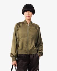 Oversized Embroidered Signature Satin Bomber Jacket