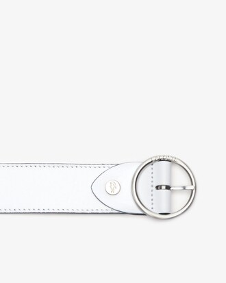 Women's Round Double Buckle Reversible Satin And Grained Leather Belt