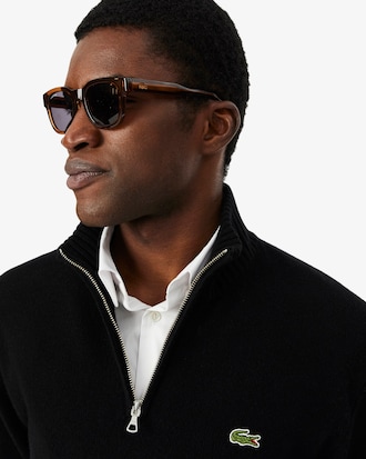 Zipped High Neck Wool Sweater