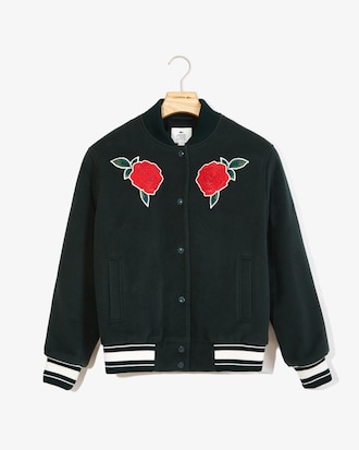 Women's Lacoste LIVE Rose Embroidery Wool Felt Teddy Jacket