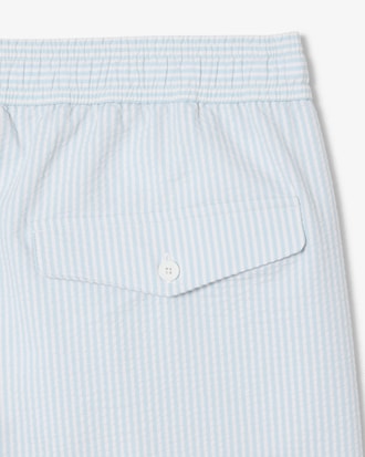 Mid Length Striped Textured Swim Trunks